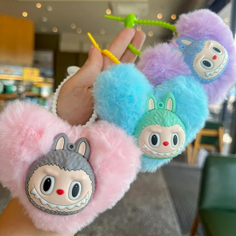 Cute Bunny Heart Furry Pompom Car Keychain – Soft Plush Rabbit Key Ring Pendant, Instagrammable Bag Charm for Backpacks and Purses, Adorable Fluffy Key Holder Accessory
